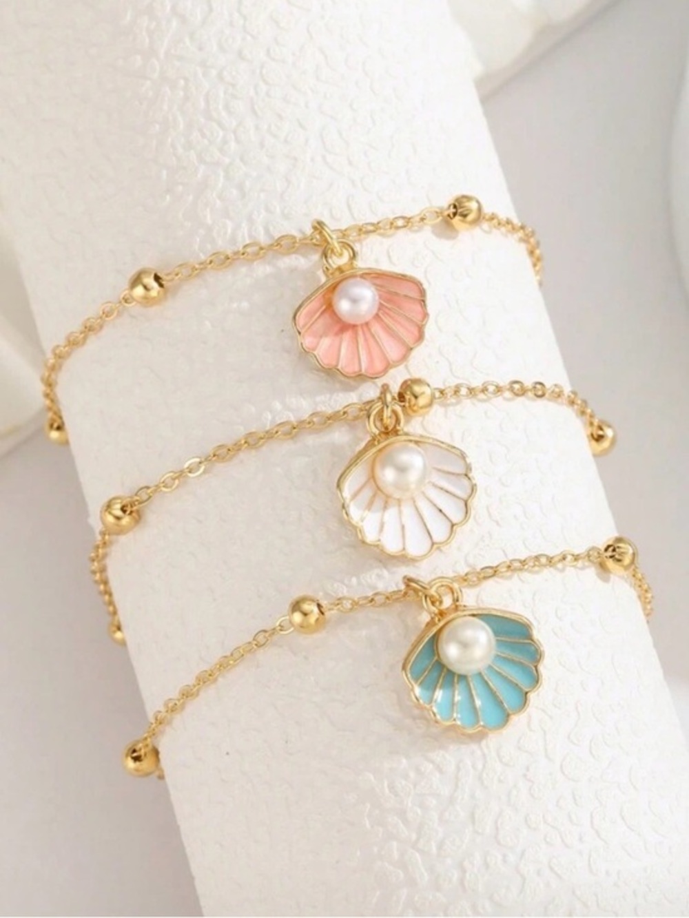 Gold Shell Charm Bracelet Set